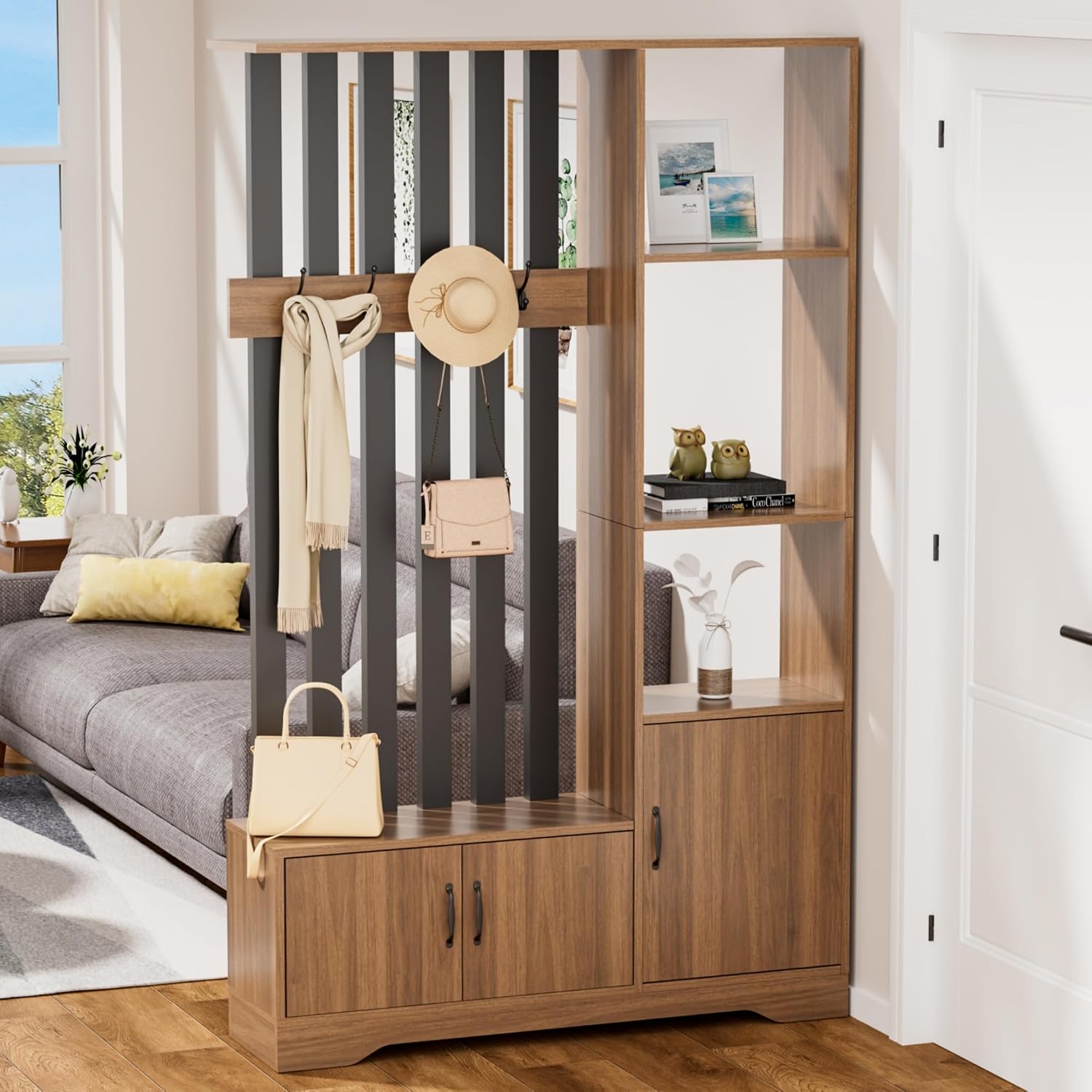 Partition Screen Divider - Room Divider with Shelves, Floor to