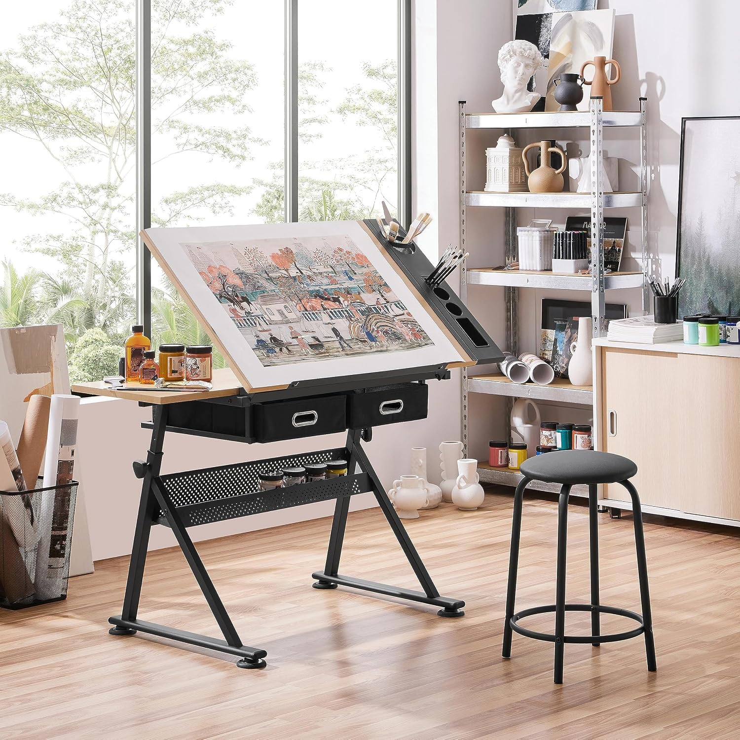 Adjustable Drafting Table Art  - Office Stool ulasan dan harga