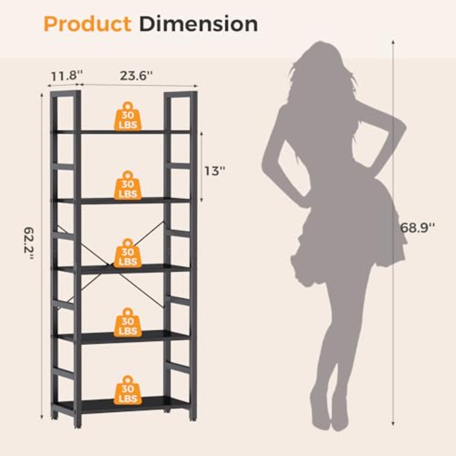 5-Tier Bookshelf, Modern Tall  - Bookshelf ulasan dan harga