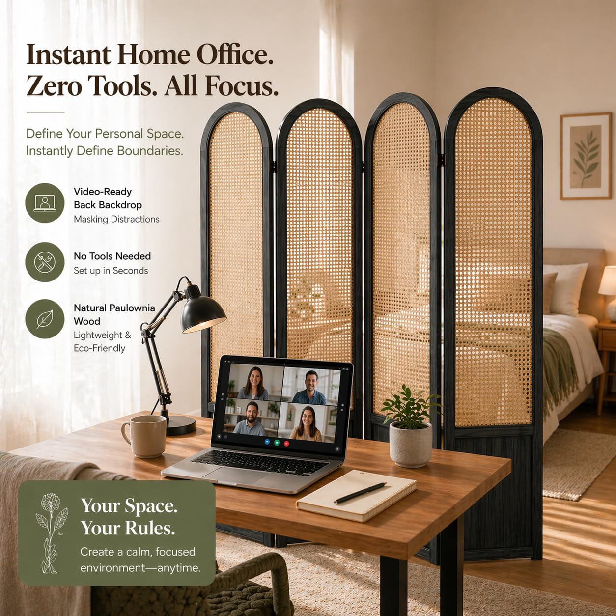 Rattan 4-Panel Folding Room Di - Partition Screen Divider ulasan dan harga
